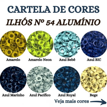 Conjunto com 25 Cores Ilhós Nº 54 alumínio colorido  + arruelas niqueladas - Escolha suas Cores 